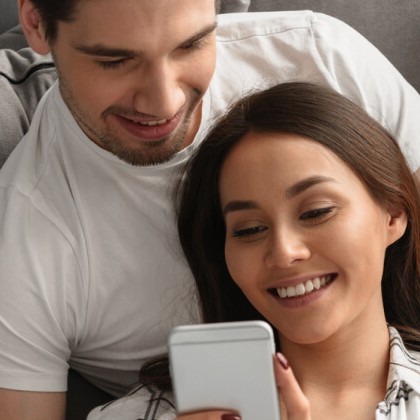 couple looking at phone